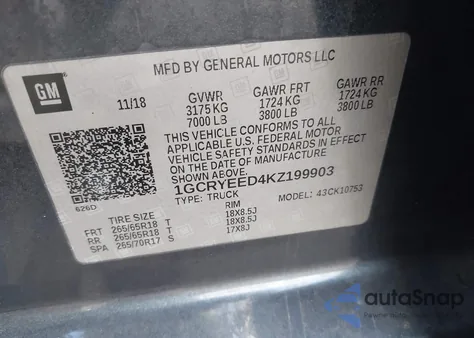 2019 Chevrolet Silverado 1500 Rst from USA, damaged, VIN 1GCRYEED4KZ199903